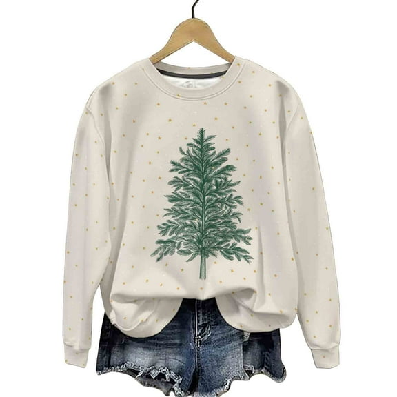 asdoklhq Christmas Sweatshirts for Womens Christmas Print Oversized Sweatshirts Fall Long Sleeve Sweatshirt Red M