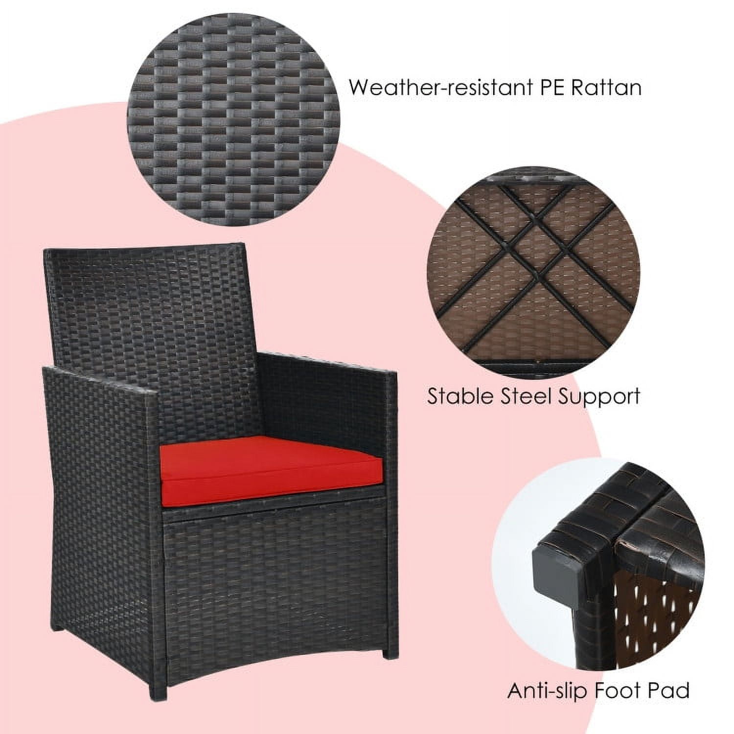 Aimee Lii 3 Pieces Wicker Patio Furniture Set with Cushion and Sofa Armrest, Small Patio Set, Red