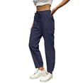thumbnail image 1 of Pantalones informales de lino lisos para mujer con cintura elástica y cordón, 1 of 6