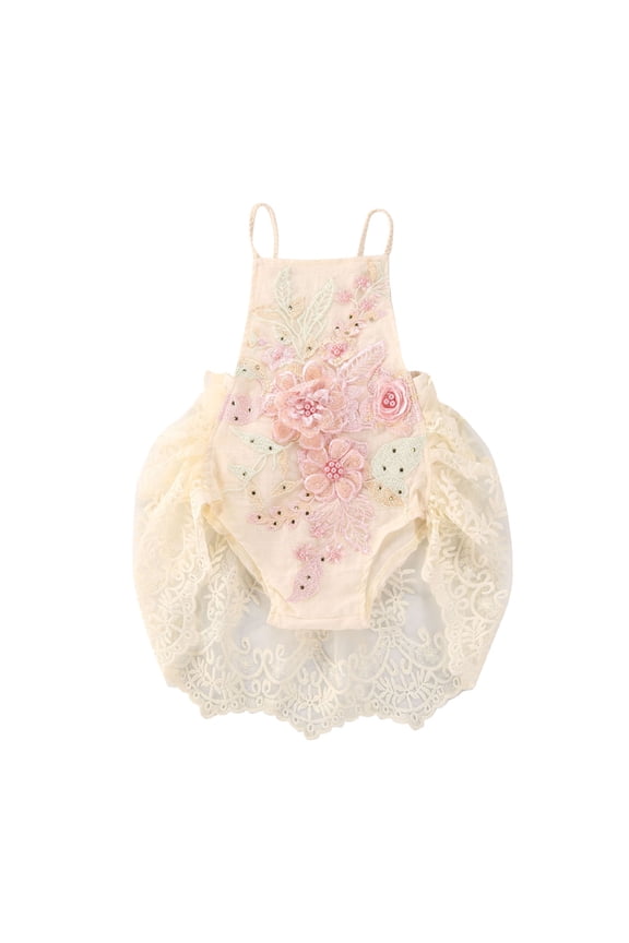 Baby Girl Romper Floral Lace Embroidery Jumpsuit Bodysuit Princess Dress