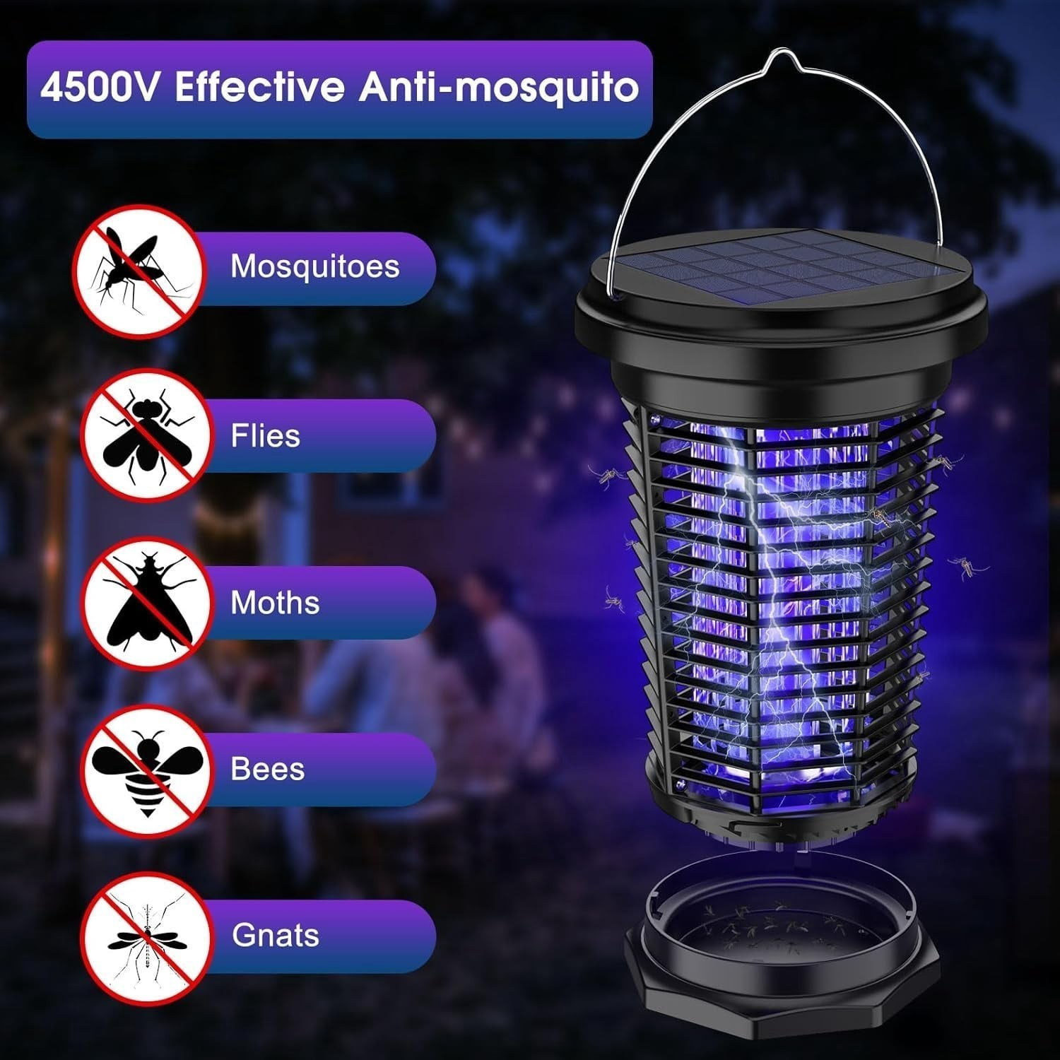 Bug Zapper for Outdoor & Indoor, USB Rechargeable Solar Bug Zapper with 5.5W