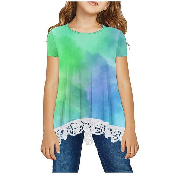 Sakmal Kids Clothes Lace Crew Neck Short Sleeve Gradient 3-14y Boys And Girls Outfits