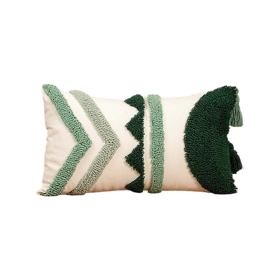 Boho Lumbar Throw Pillow Covers 12x20 Inch, Bohemian Tufted Decorative Pillow Covers with Tassels for Couch Sofa Bedroom Living Room 1 Pack, Green