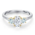 thumbnail image 3 of Gem Stone King 10K Two Tone Gold White Moissanite and Sky Blue Aquamarine Engagement Ring for Women | 1.24 Cttw | Oval 7X5MM | Gemstone Birthstone | Size 7, 3 of 7