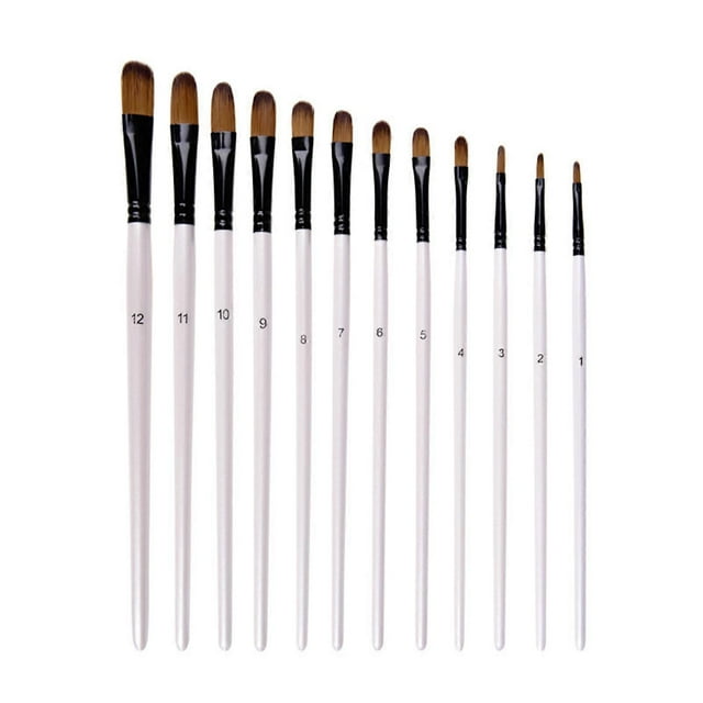 12pcs Filbert Paint Brushes Paintbrush Set Nylon Hair Paint Brush Set for Acrylic Oil Watercolor Painting Artist Professional Painting Kits White