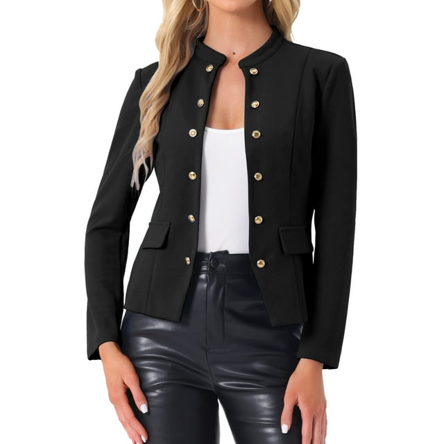 Blazers Abiertos Chic Inspire para Mujeres, Chaqueta de Oficina de Manga Larga Casual con Botones, S Negro