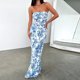 thumbnail image 4 of Vestido Vestido ajustado para mujer, ajustado, con cuello oblicuo, vestido largo sexy, traje de vacaciones sin espalda Kuymtek Azul T M para Mujer, 4 of 5