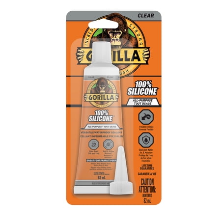 Gorilla Waterproof Caulk & Seal Silicone Sealant, 2.8oz Squeeze Tube - Clear Caulking Sealant for Kitchen, Window, Bath, Marine, Door and More