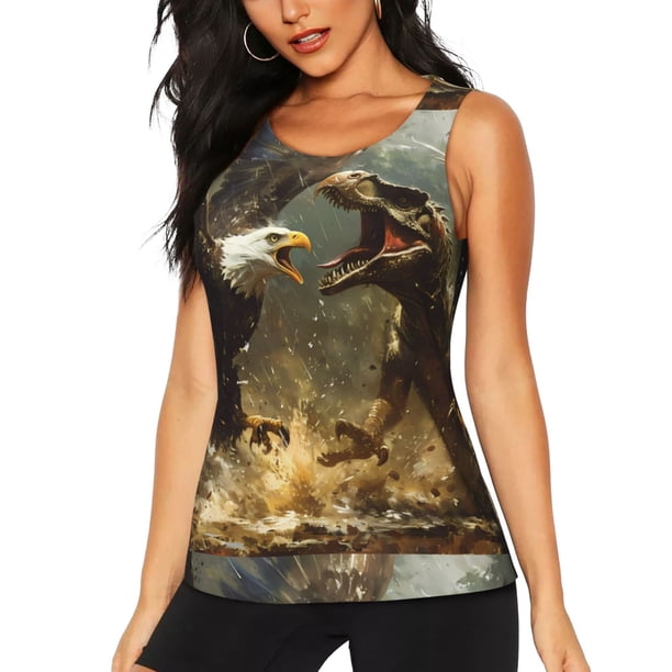 Fotbe Dinosaur Bald Eagle Blusas Sin Mangas para Mujer – Estilo Casual, Corte Suelto, Slim-Fit, Cuello Redondo Deportivo, Tops de Verano para Gimnasio y Yoga-X-Large