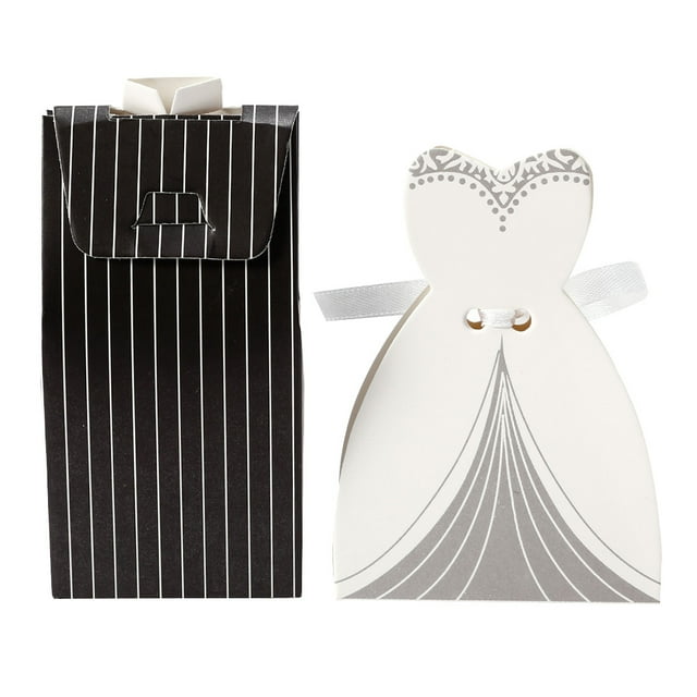 MasteelfCA 100 Pcs Boîtes à Bonbons en Papier Créatives pour Robe de Mariée Boîtes à Bonbons Chocolat Boîtes à Friandises pour Fête (50 Pcs Mariée + 50 Pcs Mariée)