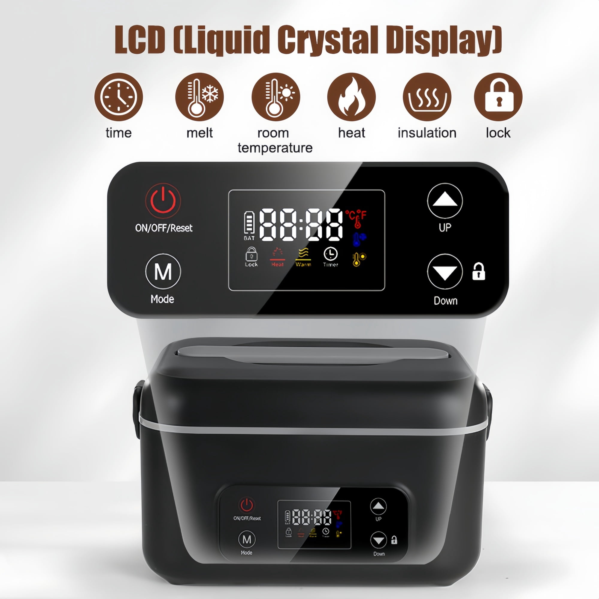 NPPNVV Advanced Cordless Heated Lunch Box for Adults, 5.5-Cup 100W Electric Lunch Box with 360° Surround Rapid Heating, 24000mAh Portable Food Warmer with Timer, LCD Display for Office, Car & Outdoor