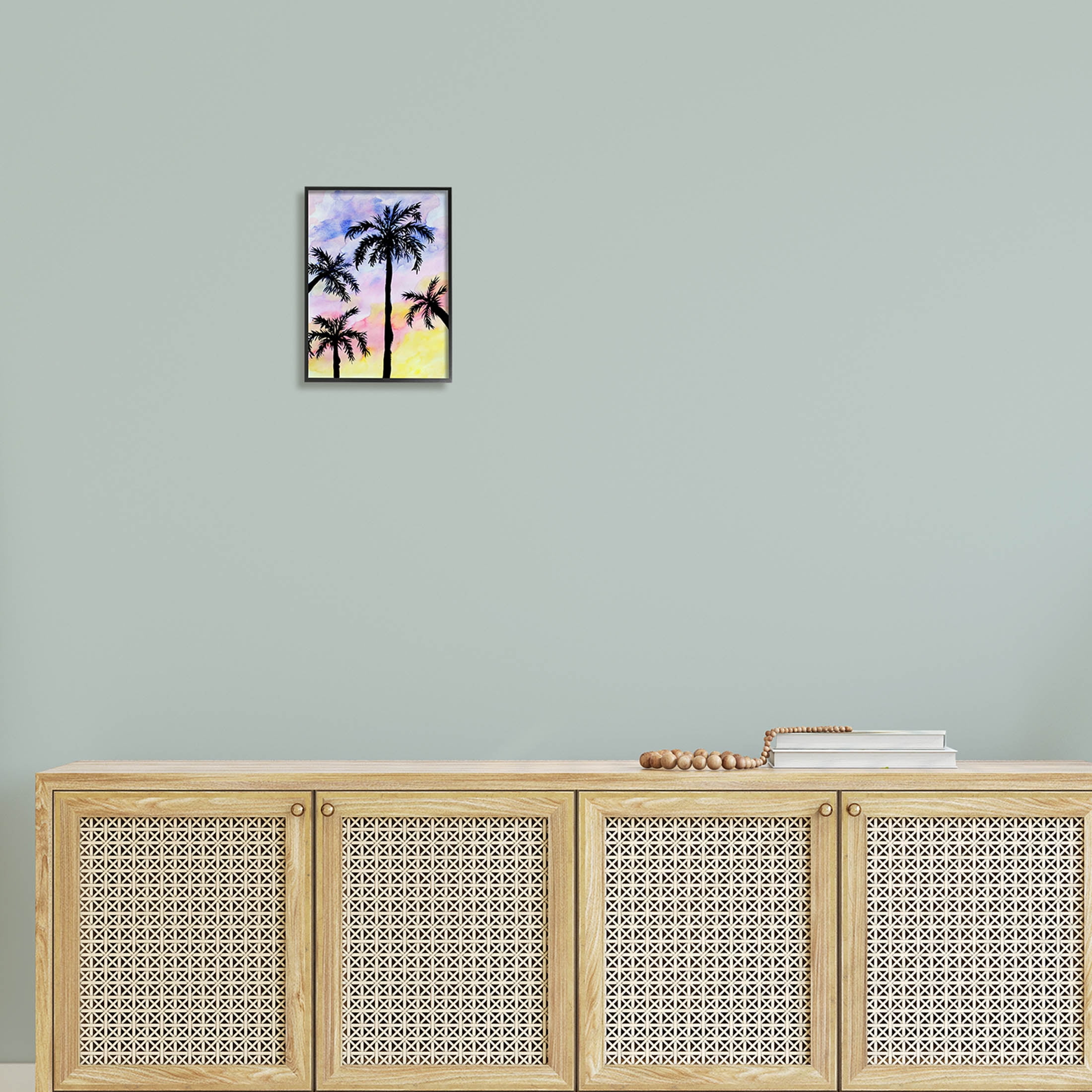 Palm Tree Silhouettes Sunset Sky Botanical & Floral Graphic Art Black Framed Art Print Wall Art