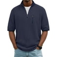 thumbnail image 2 of BRGZLK Mens Waffle Polo Shirts Lapel Collar Quarter Zip Up Short Sleeve Textured Shirt Color Block Fashion Casual Comfy Tops, 2 of 7