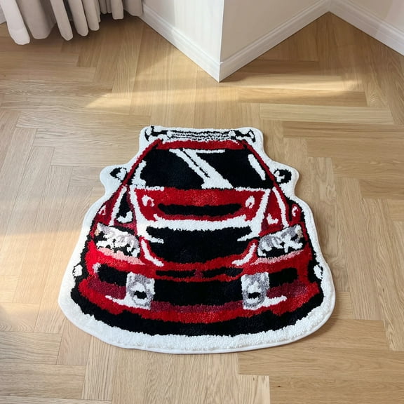 LAKEA Creative Red Racing Car Tufted Rug 3D Car-Shaped Carpet Non-Slip Doormat for Car Lover Bedroom Living Room Home Decor Floor Mat