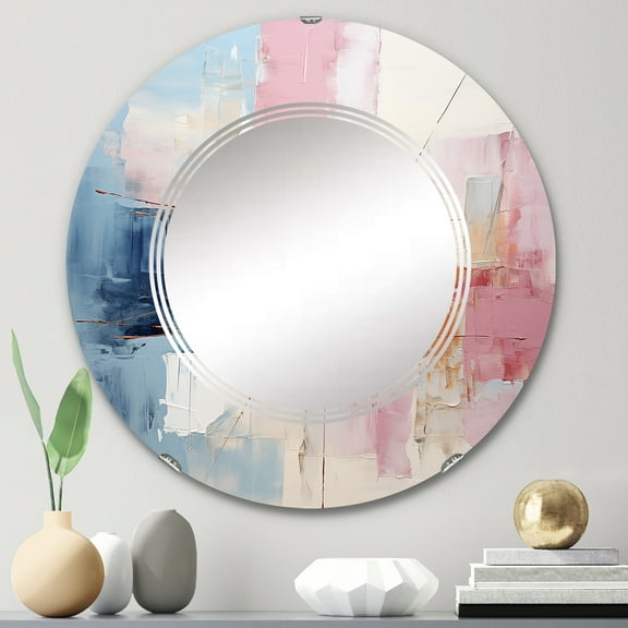 Designart "Abstract Collage IV" Abstract Collages Round Wall Mirror - Modern Oval Printed Decorative Oversized Mirror - Multiple Color Options