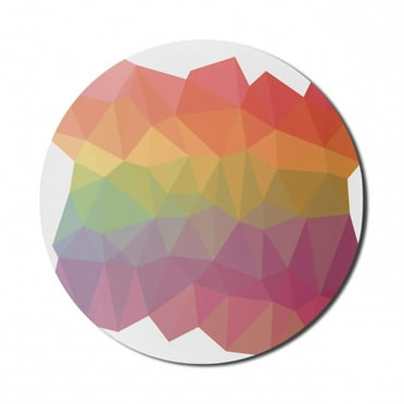 Mosaic Mouse Pad for Computers, Vivid Cheerful Art Design with Triangular Low Poly Pattern in Retro Rainbow Colors, Round Non-Slip Thick Rubber Modern Mousepad, 8" Round, Multicolor, by Ambesonne