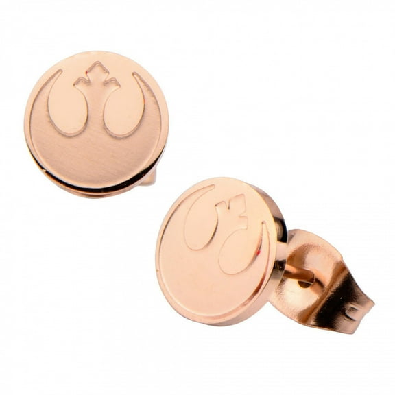 Women's Stainless Steel Rose Gold IP Rebel Alliance Symbol Stud Earrings