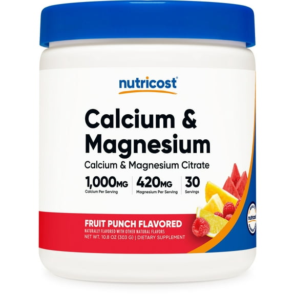 Nutricost Calcium Magnesium Powder (Fruit Punch, 30 Servings) - Bone Support, Non-GMO, Gluten Free (from Calcium Citrate and Magnesium Citrate)