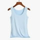 thumbnail image 3 of Pijama de manga corta para mujer, blusa lisa con cuello en U, de 3 piezas, 3 of 4