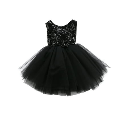 

CenturyX Sequins Kids Babys Girls Clothes Sleeveless Lace Flower Tutu Party Backless Bridesmaid Dresses Black 2-3 Years