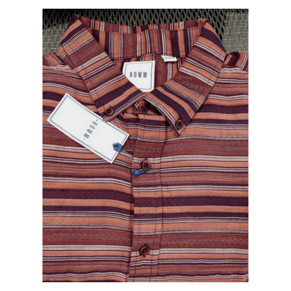 ROWM Men's Short Sleeve Striped Shirt Cotton Multicolor Red - L