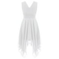 thumbnail image 4 of Yartina Kids Girls High-Low Chiffon Princess Birthday Party Dress Sleeveless V Neck Wedding Bridesmaid Dress White 12, 4 of 7
