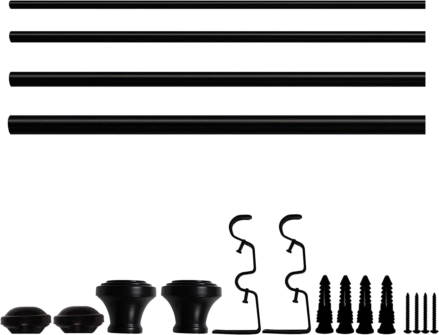 eTeckram 1" Double Curtain Rod with Trumpet Finials - 28''to 48'', Black