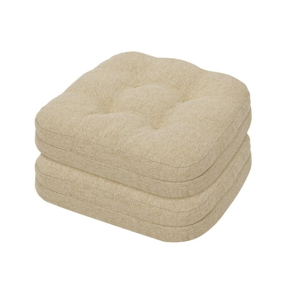 Baibu Dining Chair Cushions with Adjustable Strap, Dual-Layer Design with Memory Foam, Beige, 2 Pack, 16.5"*16.5"*3.5"