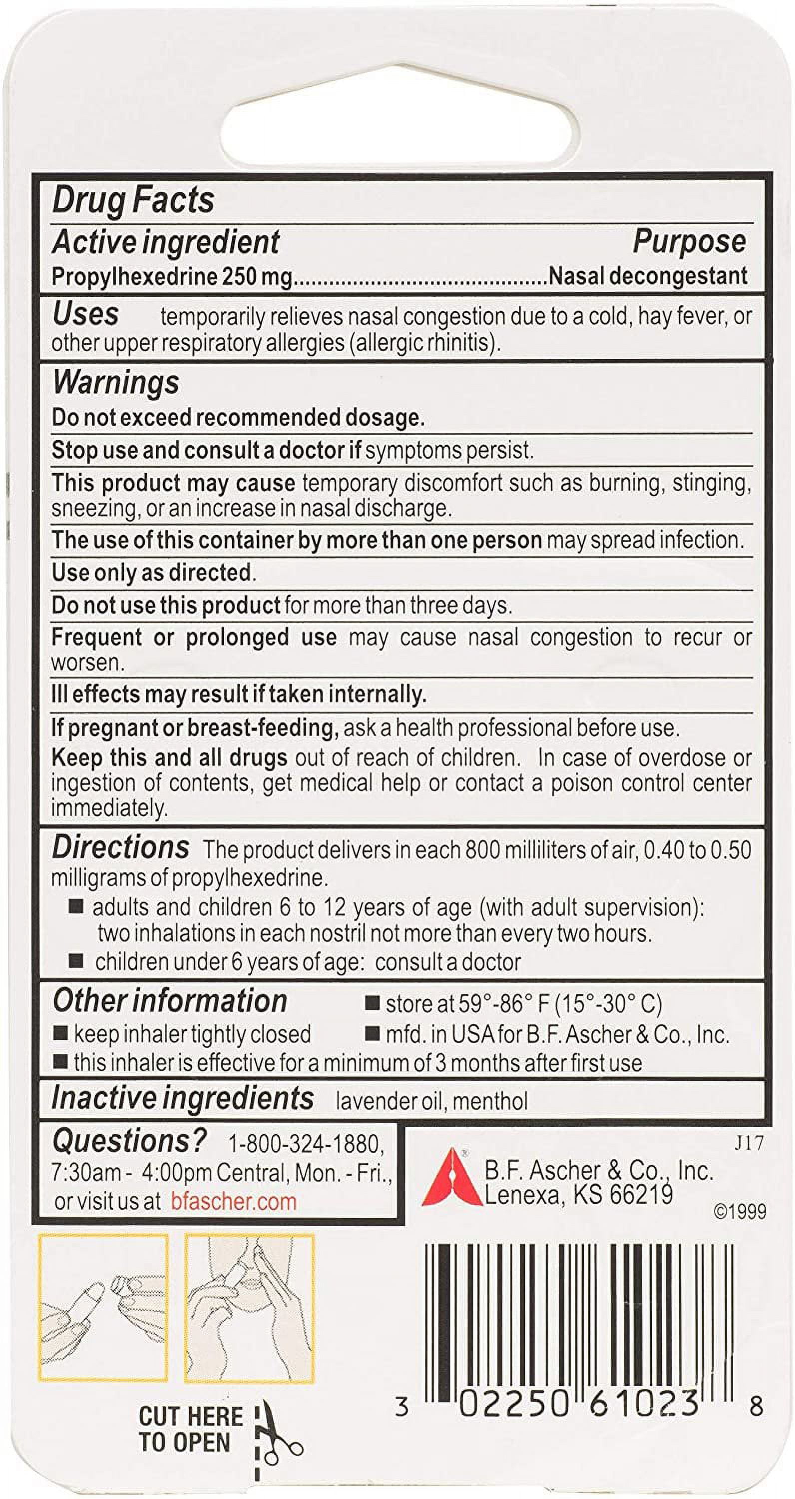 Benzedrex Nasal Decongestant Inhaler, Medicated Nasal Vapor Inhaler, 1 Count (pack of 4)