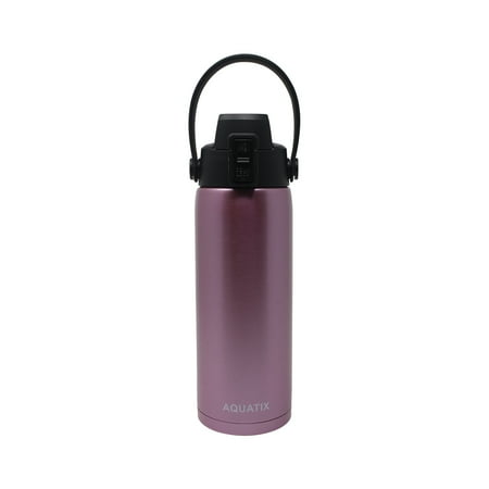 Flip Top Drink Aquatix (Rose Gold, 21 Ounce) Pure Stainless Steel Double Wall Vacuum Insulated Sports Water Bottle Convenient Flip Top Cap Removable Strap Handle - Keeps Drinks Cold 24 hr/Hot 6 hr ()