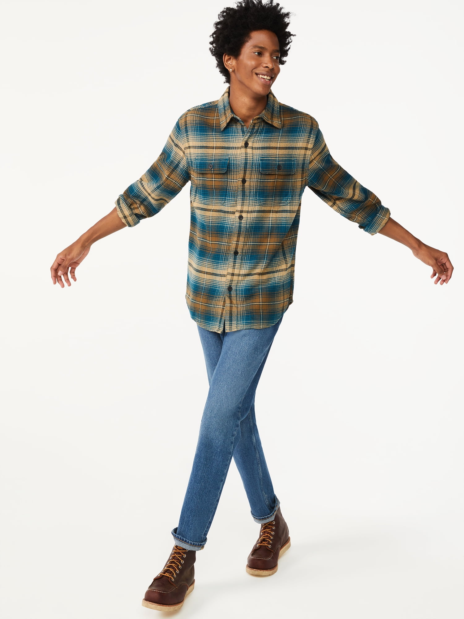 Free Assembly Men's Two-Pocket Flannel Shirt