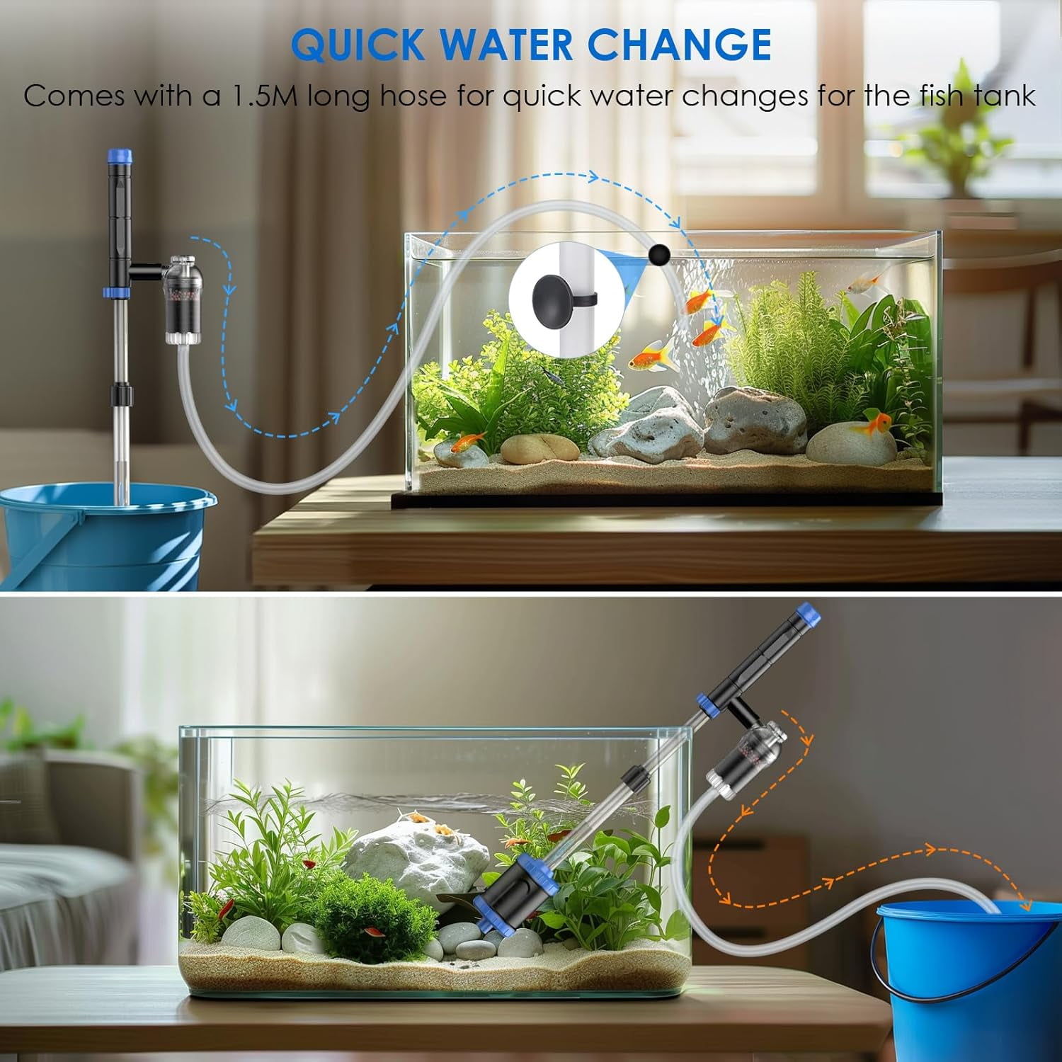 Tawatiler Electric Aquarium Vacuum Gravel Cleaner, 48W Fish Tank Cleaner Vacuum with Strong Suction for Water Change Wash Sand Algae Cleaner Water Shower and Water Circulation, Timed Off