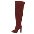 thumbnail image 2 of FSJ Women Chunky High Heel Thigh High Boots Round Closed Toe Stretch Over The Knee Long Boot Side Zip Walking Comfort Shoes Size 12 Red, 2 of 4