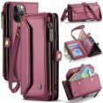 thumbnail image 1 of Funda tipo cartera para iPhone 11 Pro con bloqueo RFID, tarjetero, cremallera y ranura para billetes, correa de hombro magnética de piel sintética suave para mujer, 1 of 10