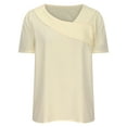 thumbnail image 4 of Olyvenn Women's Summer Tunic Crop Tops T-Shirts Stylish Fashion Trendy Short Sleeve Tees Knot Wrap Solid Tops Slant V-Neck Shirts Loose Casual Business Flowy Blouse Dressy Women Khaki 14, 4 of 6