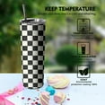 thumbnail image 4 of 20 Oz Black and white Checkered Tumbler with Handle Lid and Straw, Checkered Tumbler Water Bottle Travel Coffee Cup Mug,Checkered Gifts for Women Men, 4 of 6