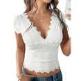 thumbnail image 2 of Tops Cortos de Verano con Cuello en V y Encaje de Corta para Mujer, Ajustados, Estilo Y2K, para Salir. XL, 2 of 8