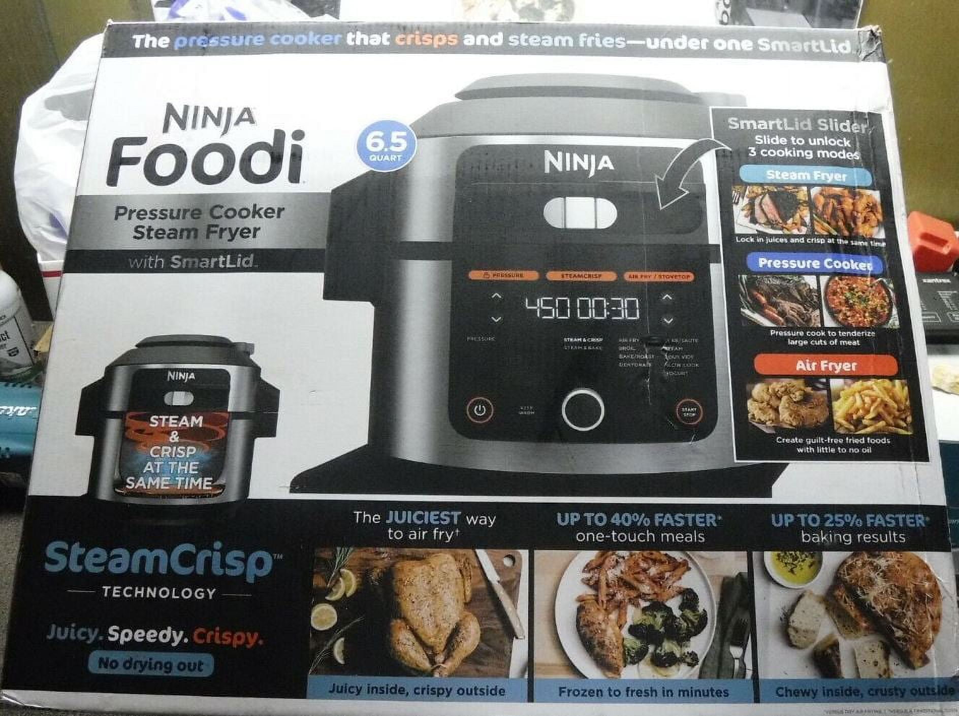 Ninja OL500 Foodi 6.5-qt. Pressure Cooker Steam Fryer with SmartLid,  13-in-1 that Air Fries, Bakes & More, with 2-Layer Capacity, Crisp Basket