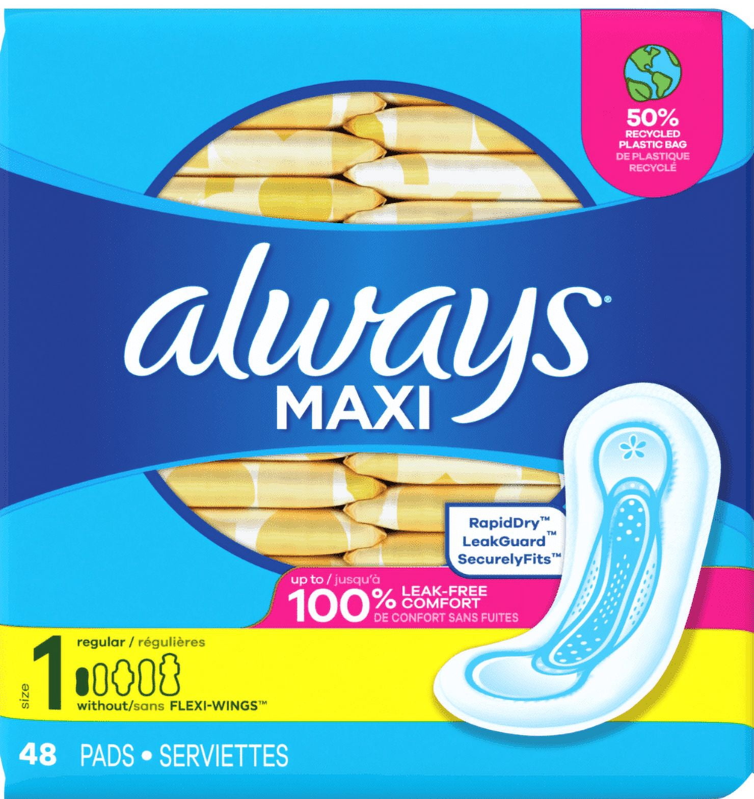 Always Maxi Pads without Wings, Unscented, Regular 48 ea (Pack of 2)