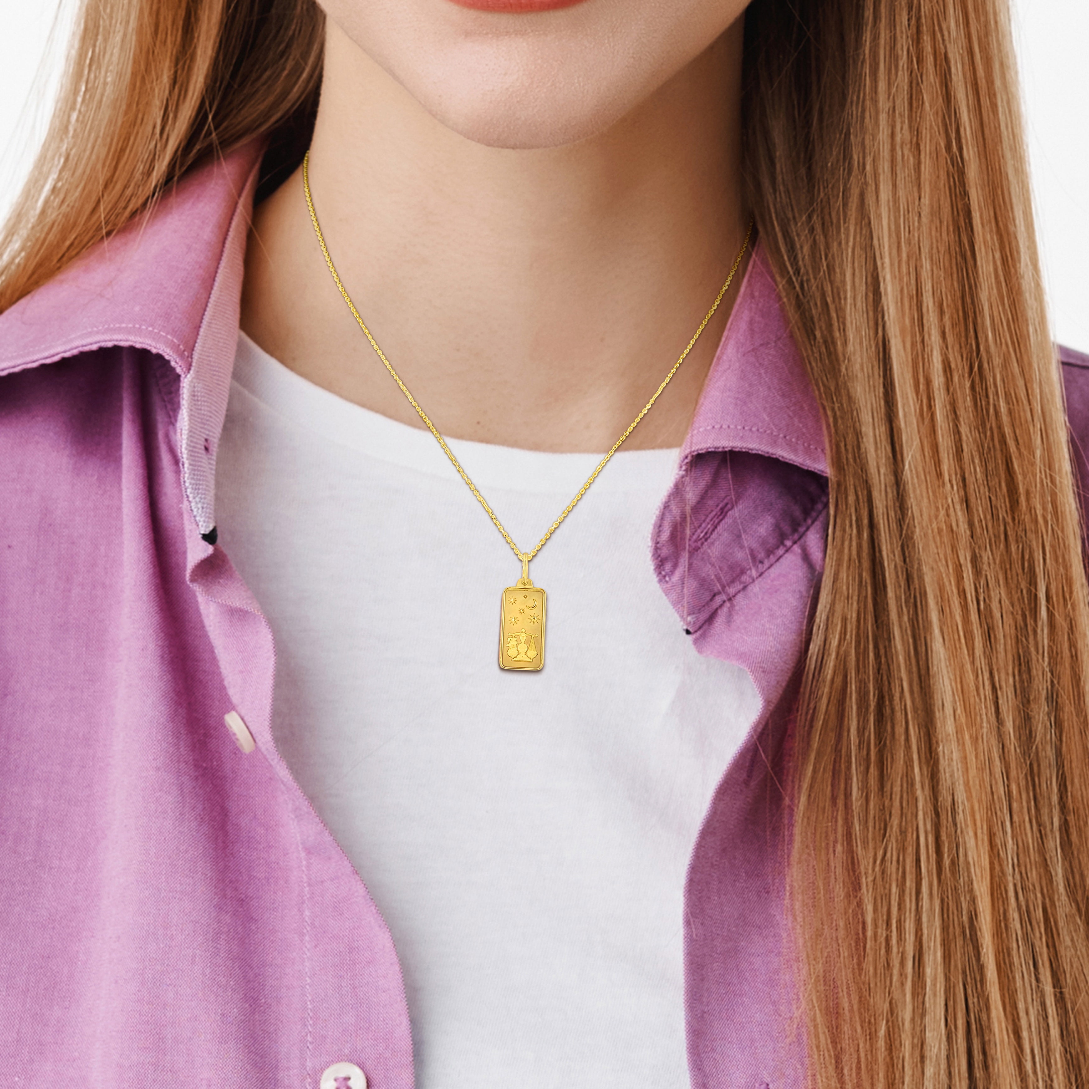 Everly Women's Libra Horoscope Necklace in 10k Yellow Gold, Dog Tag Pendant
