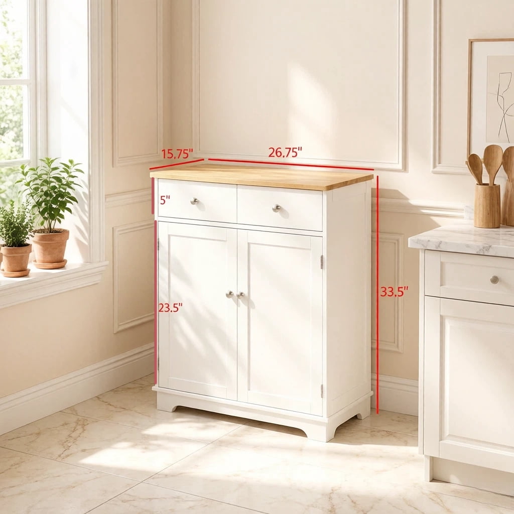 Two-Tone Utility Storage Cabinet with Drawers & Adjustable Shelf Cupboard, Space-Saving Engineered Wood Buffet Sideboard for Kitchen Apartment Living Room Bathroom