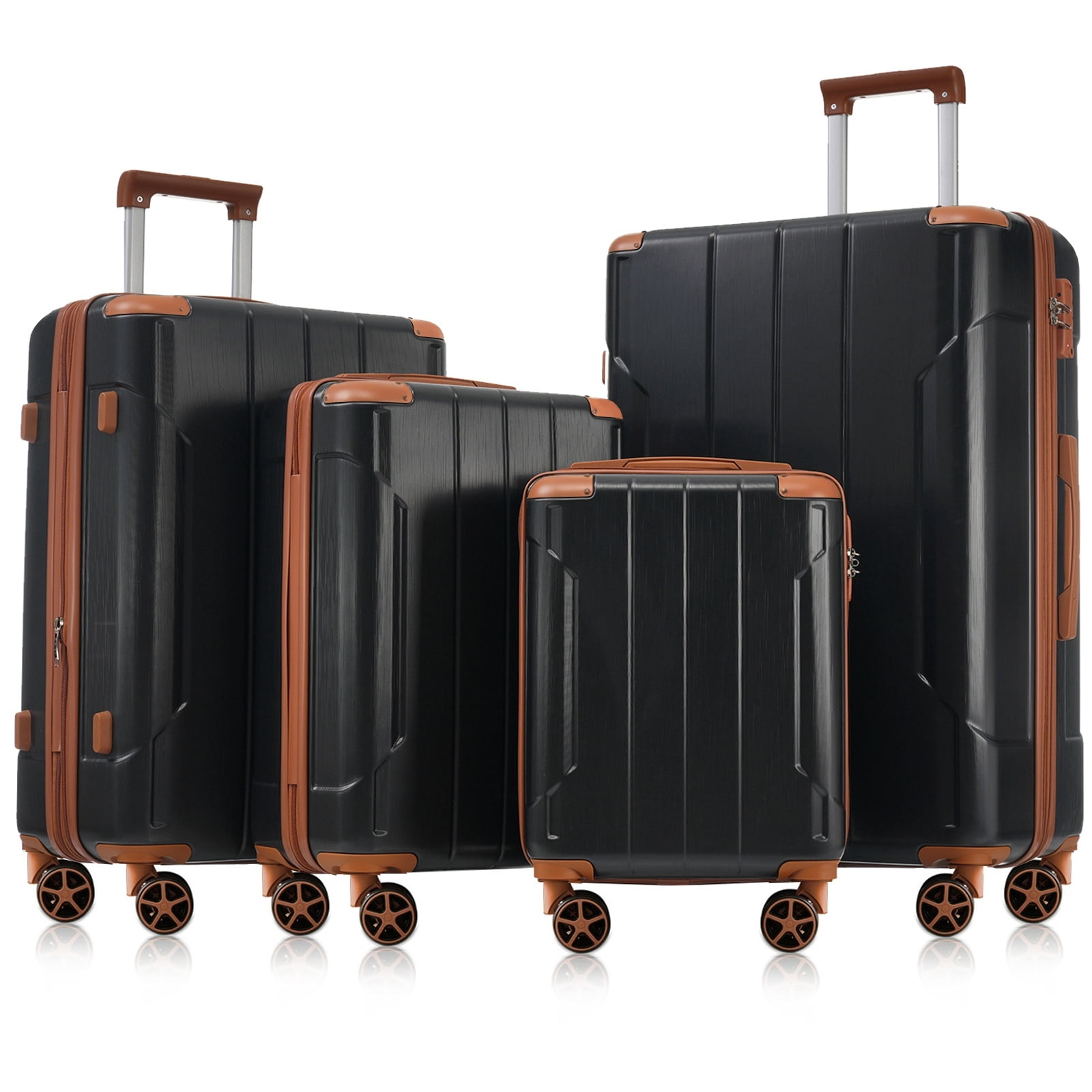 EUROCO 6 Piece Luggage Set, Hardshell Expandable Suitcase with TSA Lock, Spinner Wheels and 2 Bags,Travel Carry On Suitcase Set for Men Women,Black Brown