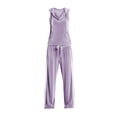 thumbnail image 5 of MLCDZ Women's Velvet 2 Piece Set Elegant V Neck Hooded Sleeveless Top and Elastic Waist Loose Fit Pants with Pockets Jogging Sets Velour Tracksuit 2000s, 5 of 7