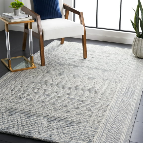 SAFAVIEH Abstract Henry Chevron Wool Area Rug, Light Blue/Ivory, 5' x 8'