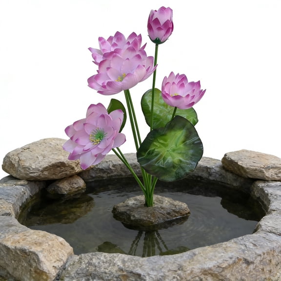 ChicYu Artificial Lotus Flower Bouquet, 19.7 Inch 9 Heads Fake Water Lily Arrangement, Purple Silk Flowers with Leaves for Home Garden Pond Decor, Ramo de Lotos Artificiales