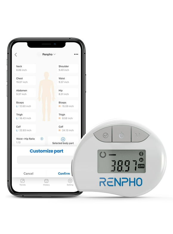 RENPHO Smart Tape Measure with App, Small Bluetooth Measuring Tape with LCD Display for Monitoring Body Circumference, Tailors, Pregnant