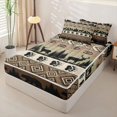 thumbnail image 2 of Castle Fairy Tribal Bear Deer Silhouette Zipper Queen Comforter Set with Fitted Sheet and 2 Pillowcases,Aztec Geometric Pine Tree Paw Zipper Bedding Set,Brown Cream Black,Black Reversible,4 Pieces, 2 of 6