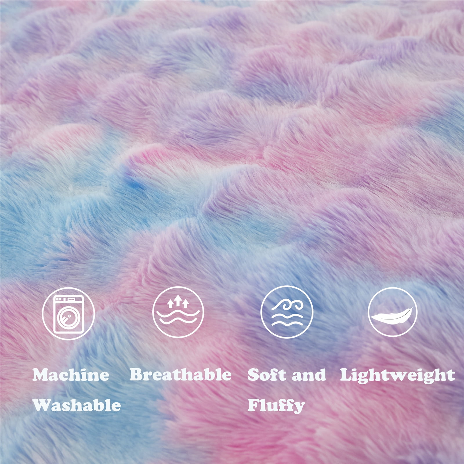 RYNGHIPY Kids Bedding Comforter Sets Full 3 Pieces Bubble Faux Fur Bedding Set Blue Purple Soft Shaggy Comforter Set Skin Friendly Fluffy Bed Set for Winter
