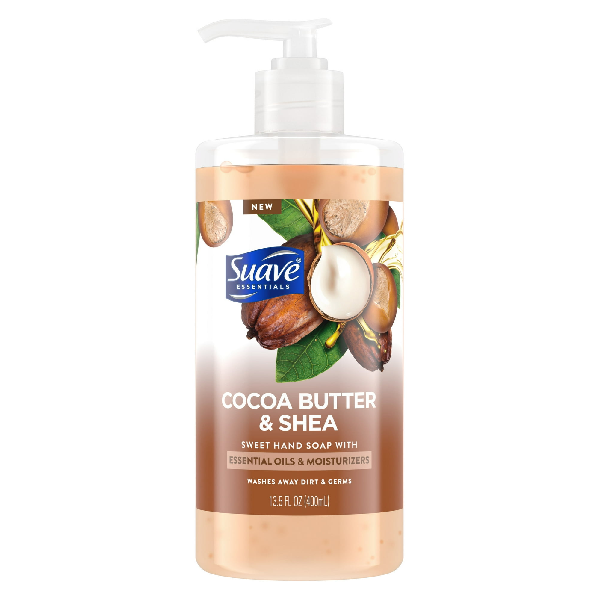 Suave Essentials Liquid Hand Soap, Cocoa Butter & Shea Butter with Essential Oils & Moisturizers, 13.5 fl oz