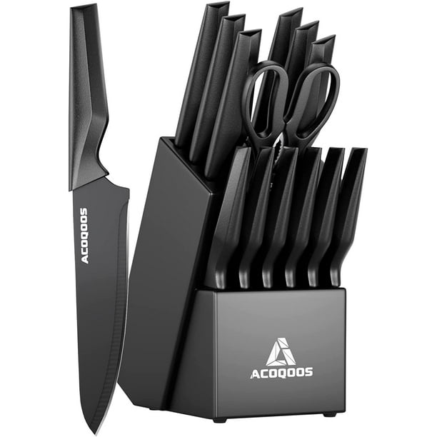 Knife Set with Block, Kitchen Knife Sets 14 Piece with Builtin